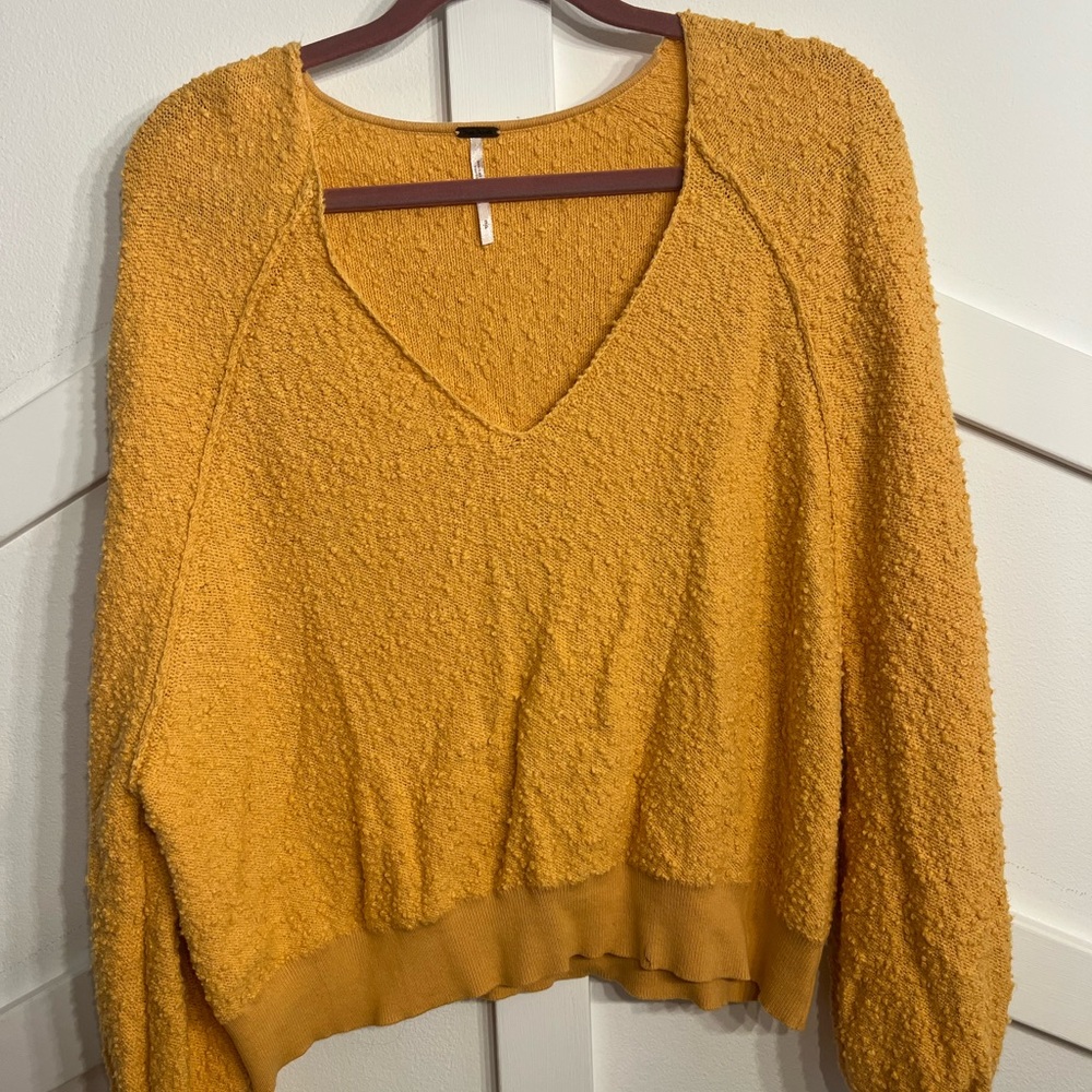 Free People Mustard V-Neck Sweater